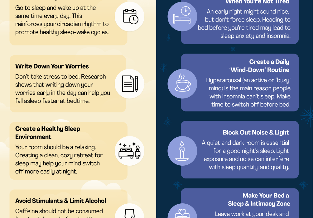 Tips for improving sleep quality through a schedule infographic